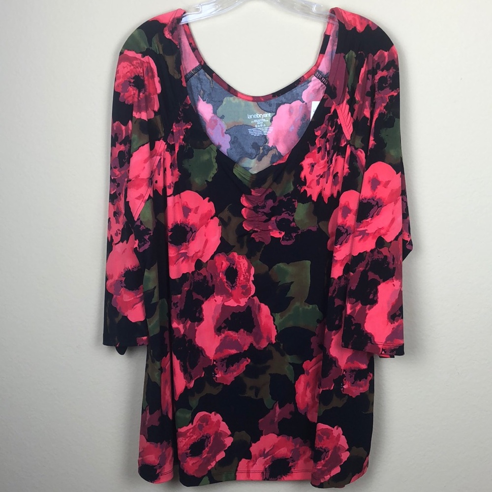 NWT Lane Bryant Red & Black Floral Blouse - 22/24